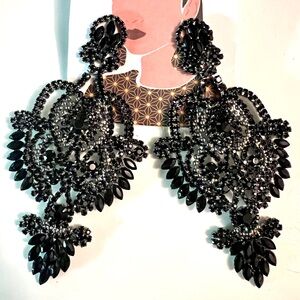 Black Onyx Rhinestone Bedazzled Earrings